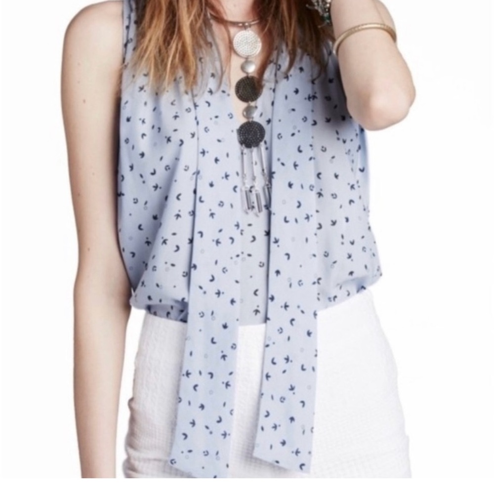Free People Women's Blue Patterned Sleeveless Top